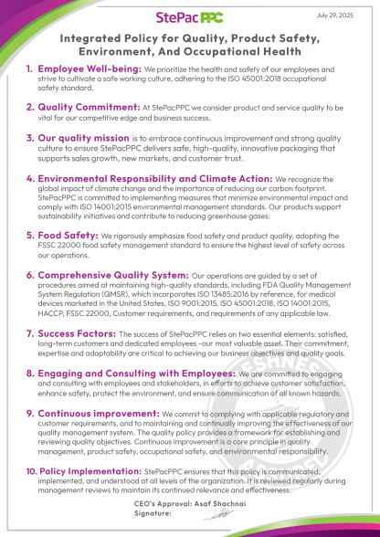 StePacPPC Quality Policy 2025