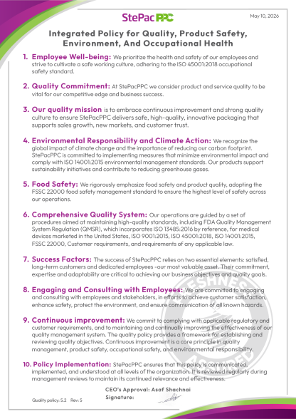 StePacPPC Quality Policy 2026 StePacPPC Quality Policy 2026