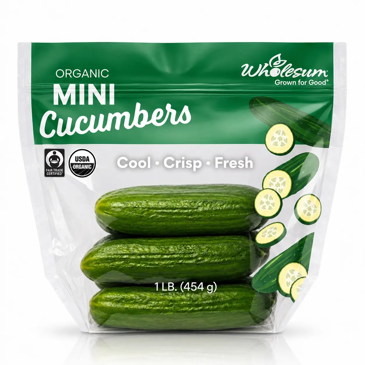 Wholesum Mini Cucumbers packed in Xgo™ pouches