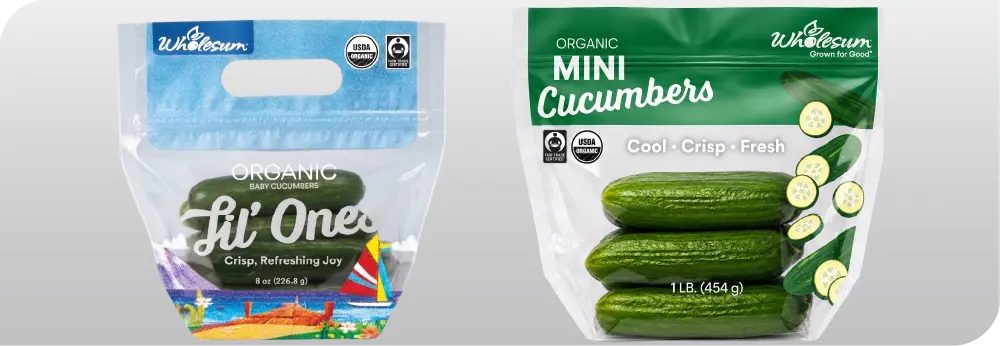 Wholesum Cucumbers packed in Xgo™ pouches